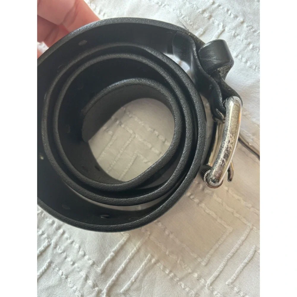 Armani Exchange‎ womens Black Leather Belt With Silver Buckle